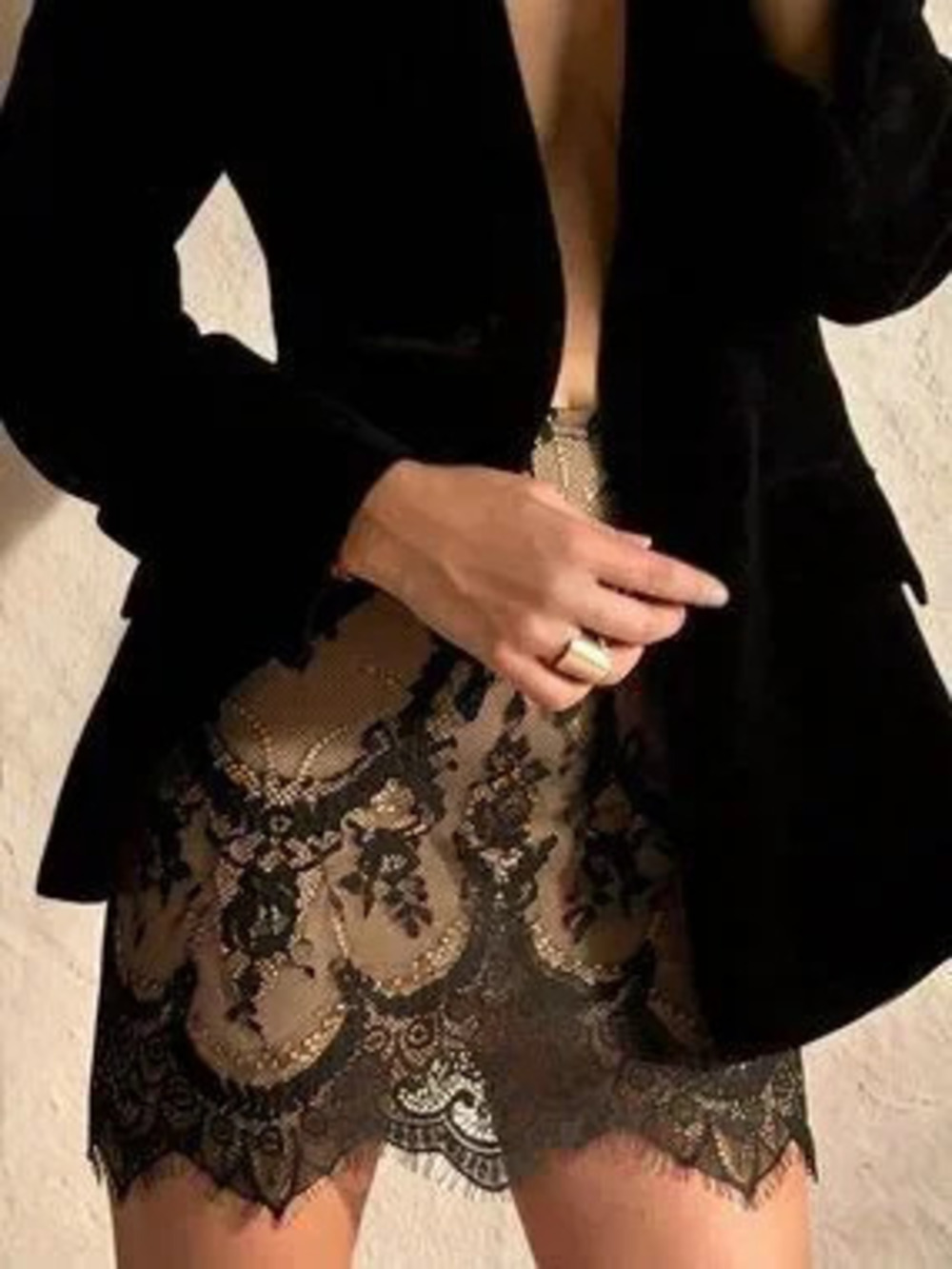 Black Boho Women's Elegant Lace Design High-Waisted Skirt